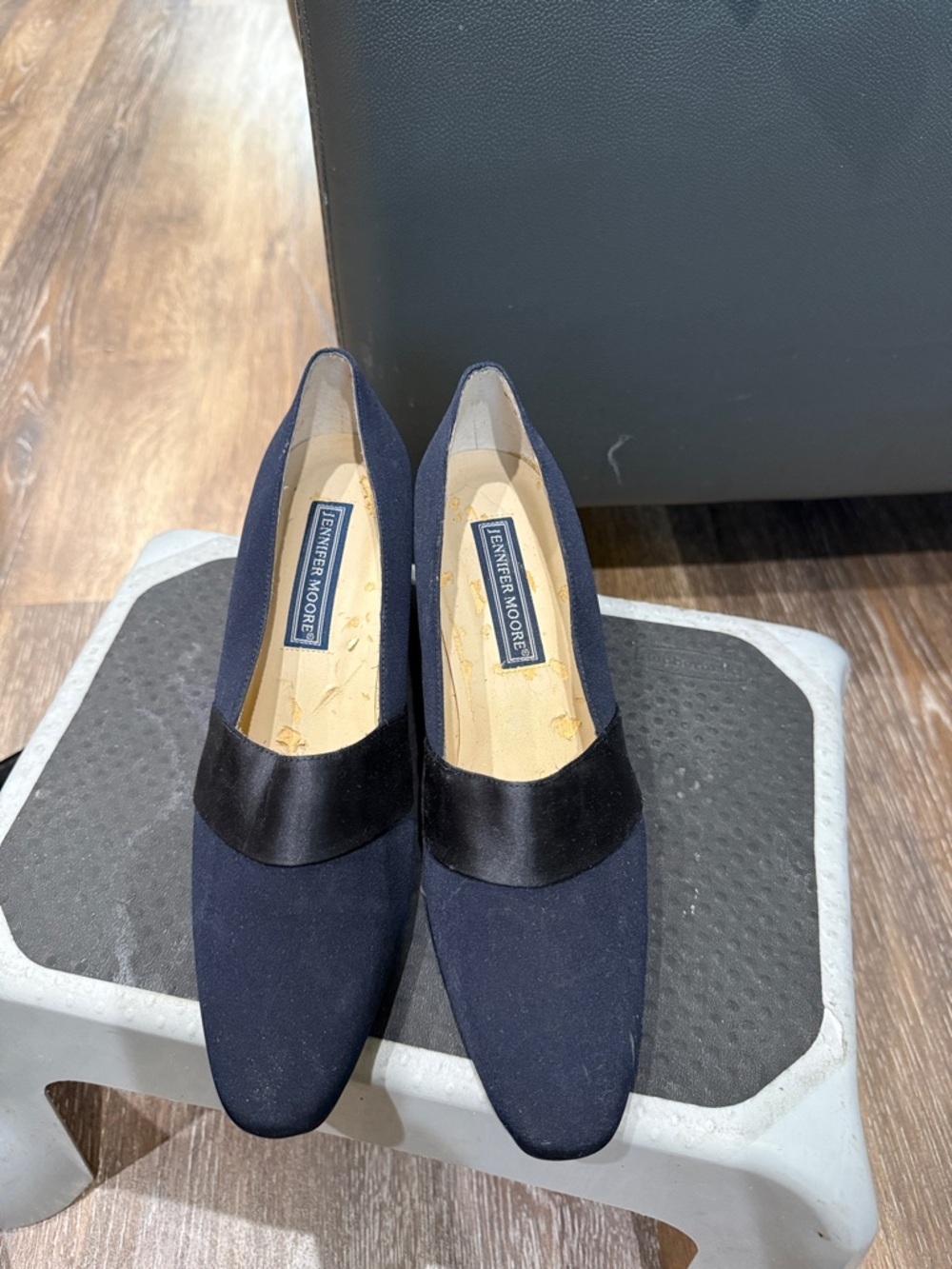 Jennifer Moore Navy and Black Satin Band Slip-On Loafers